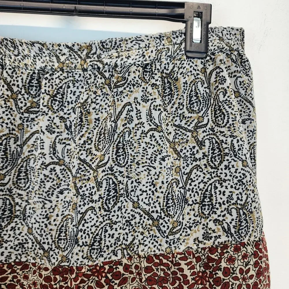 Solitaire Tiered Broomstick Maxi Skirt Size L Paisley Chiffon Lined Whimsygoth